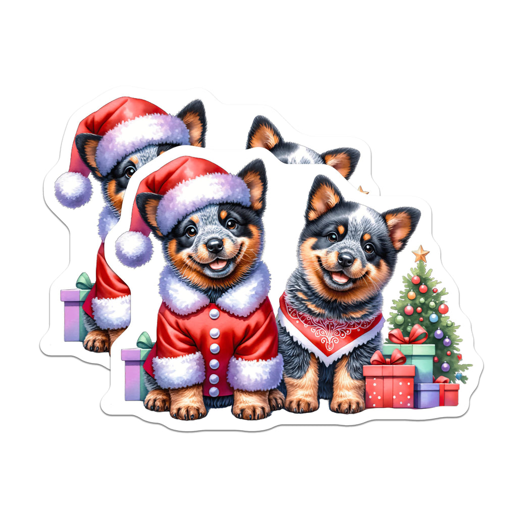 (2 Pack) Australian Cattle Dog Christmas Magnets - Puppy Holiday Decor - Pet Lover Refrigerator Magnets - 5 Inches On Longest Side - Thick Durable Magnet - Made in USA - MAG26358