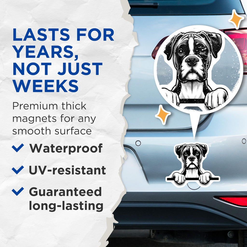 (2 Pack) Boxer Dog Magnets - Cute Puppy Art - Fridge Decor for Dog Lovers - 5" On Longest Side - Premium Magnet - for Cars, Refrigerators, Toolboxes, Lockers - Made in USA - MAG15109