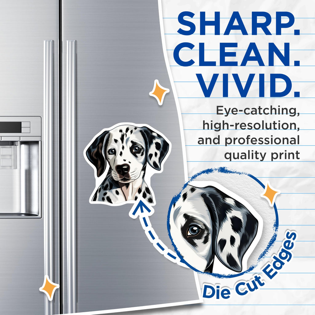 (2 Pack) Dalmatian Dog Magnets - Cute Puppy Portrait - Pet Lover Fridge Decor - Animal Lover Display - Dog Mom Accessory - 5 Inches On Longest Side - Thick Durable Magnet - Made in USA - MAG26631