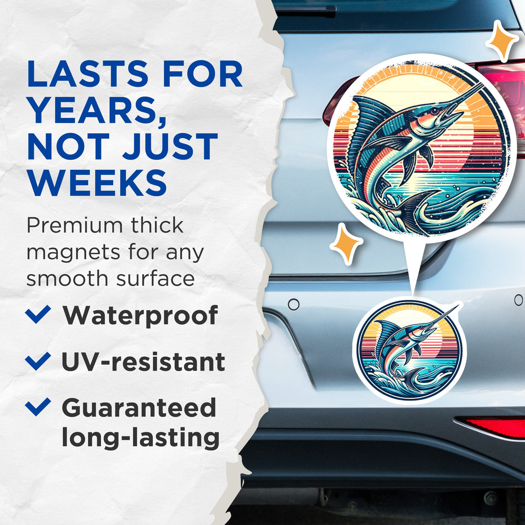 (2 Pack) Marlin Fishing Magnets - Ocean Billfish Angler - Coastal Home Decor - Refrigerator - 5 Inches On Longest Side - Thick Durable Magnet - Made in USA - MAG38103