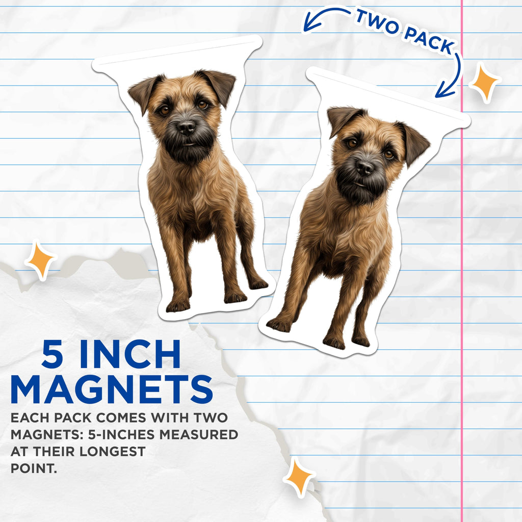 (2 Pack) Border Terrier Dog Magnets - Realistic Pet Portrait Art - Dog Lover Fridge Decor - Terrier Breed Owner Accent - 5 Inches On Longest Side - Thick Durable Magnet - Made in USA - MAG30329