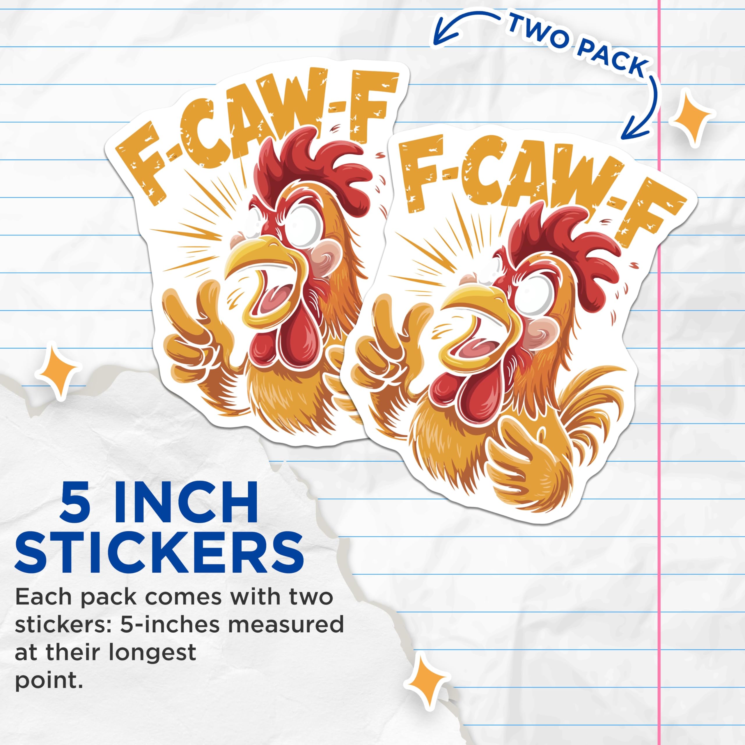 (2 Pack) F-CAW-F Stickers - Funny Chicken - Rooster Meme- 5" On Longest Side - Sticks to Smooth Flat Surfaces - Made in USA - BMCS16078