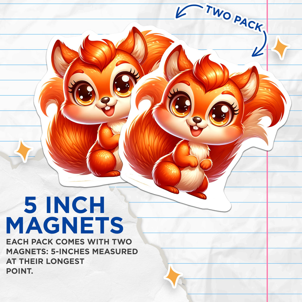 (2 Pack) Cute Squirrel Magnets - Adorable Animal Fridge Decor - Woodland Creature Locker Accessories - 5 Inches On Longest Side - Thick Durable Magnet - Made in USA - MAG36781