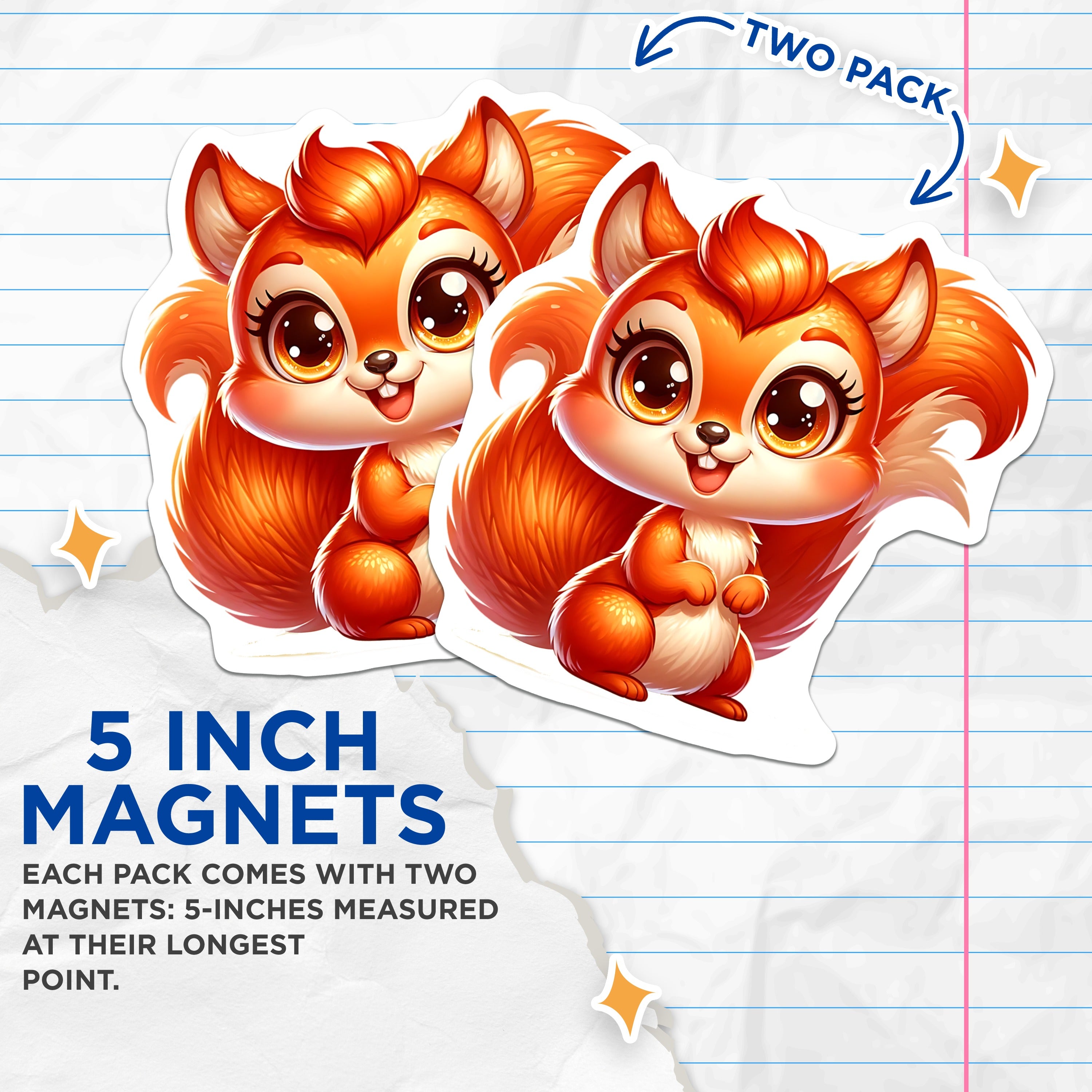 (2 Pack) Cute Squirrel Magnets - Adorable Animal Fridge Decor - Woodland Creature Locker Accessories - 5 Inches On Longest Side - Thick Durable Magnet - Made in USA - MAG36781