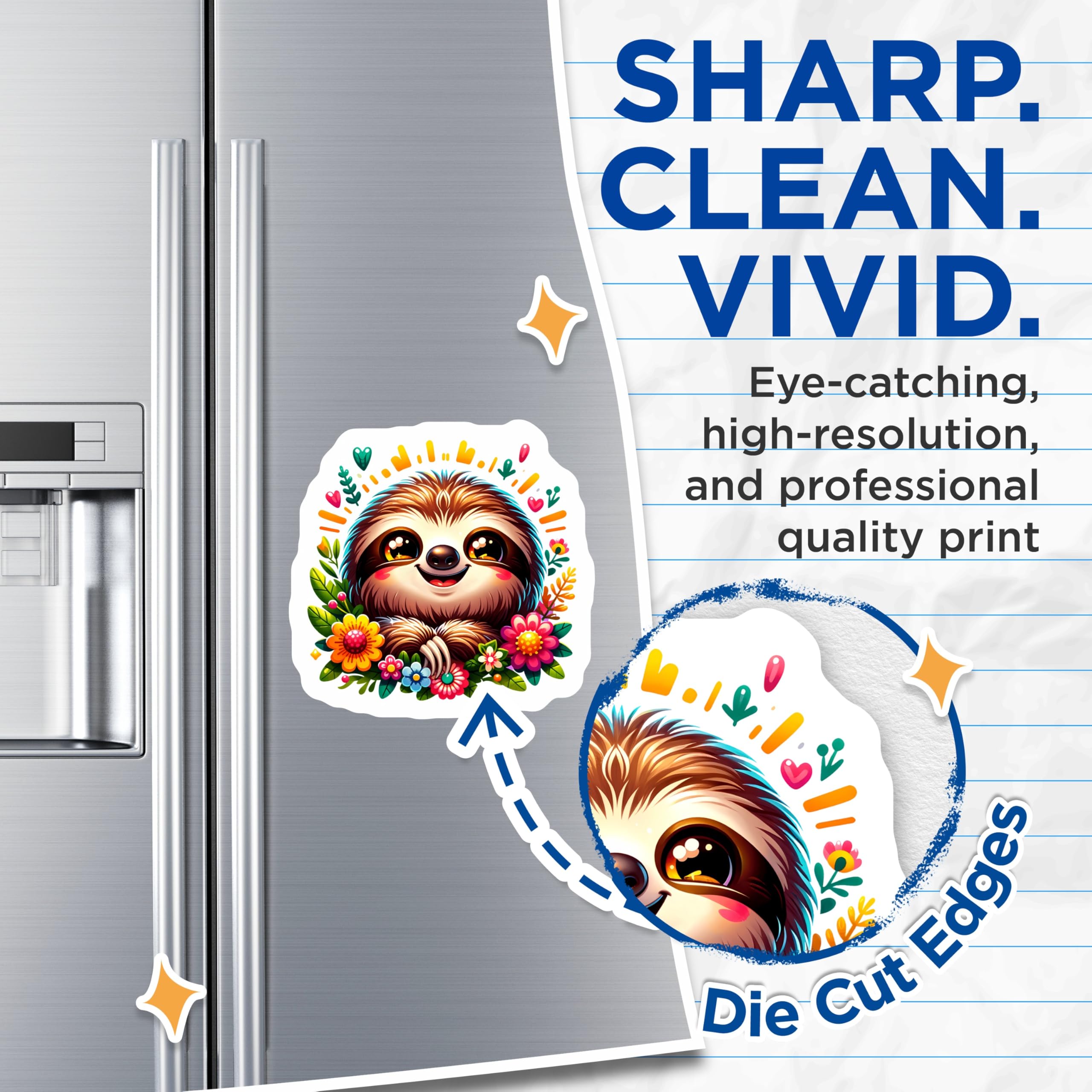 (2 Pack) Adorable Sloth Magnets - Kawaii Animal Art - Happy Floral Design - 5 Inches On Longest Side - Thick Durable Magnet - Made in USA - MAG22997