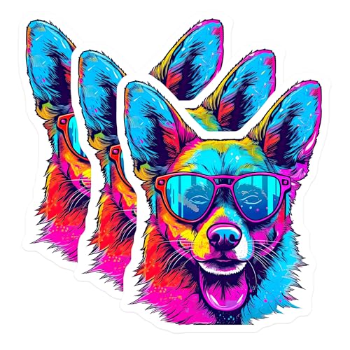 (3 Pack) Dog Decals - Cool Dog with Glasses - Funky Pet Stickers- 3 Inches On Longest Side - Easy Peel & Apply - Made in USA - 3MCS5996
