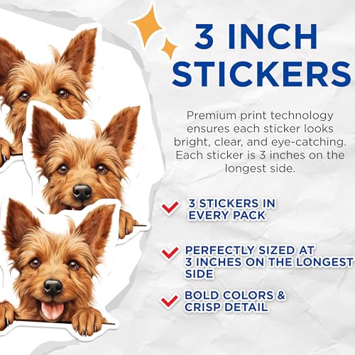 (3 Pack) Yorkshire Terrier Decals - Cute Dog Breed Sticker - Laptop Decal Set - 3 Inches On Longest Side - Easy Peel & Apply - Made in USA - 3MCS8603