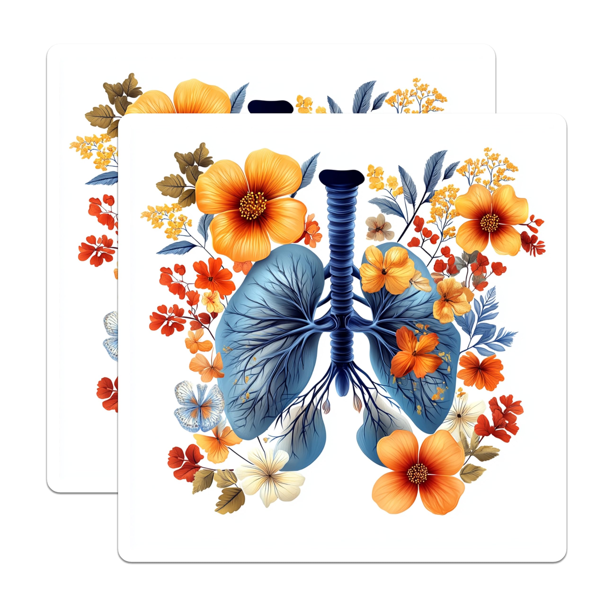 (2 Pack) Floral Lungs Magnets - Botanical Anatomy Art - Health Awareness Decor - 5 Inches On Longest Side - Thick Durable Magnet - Made in USA - MAG23790