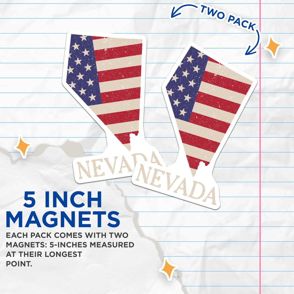 (2 Pack) Nevada State Magnets - American Flag Design - Patriotic USA Souvenir - Nevada Pride Display - Travel Memorabilia - 5 Inches On Longest Side - Thick Durable Magnet - Made in USA - MAG20401