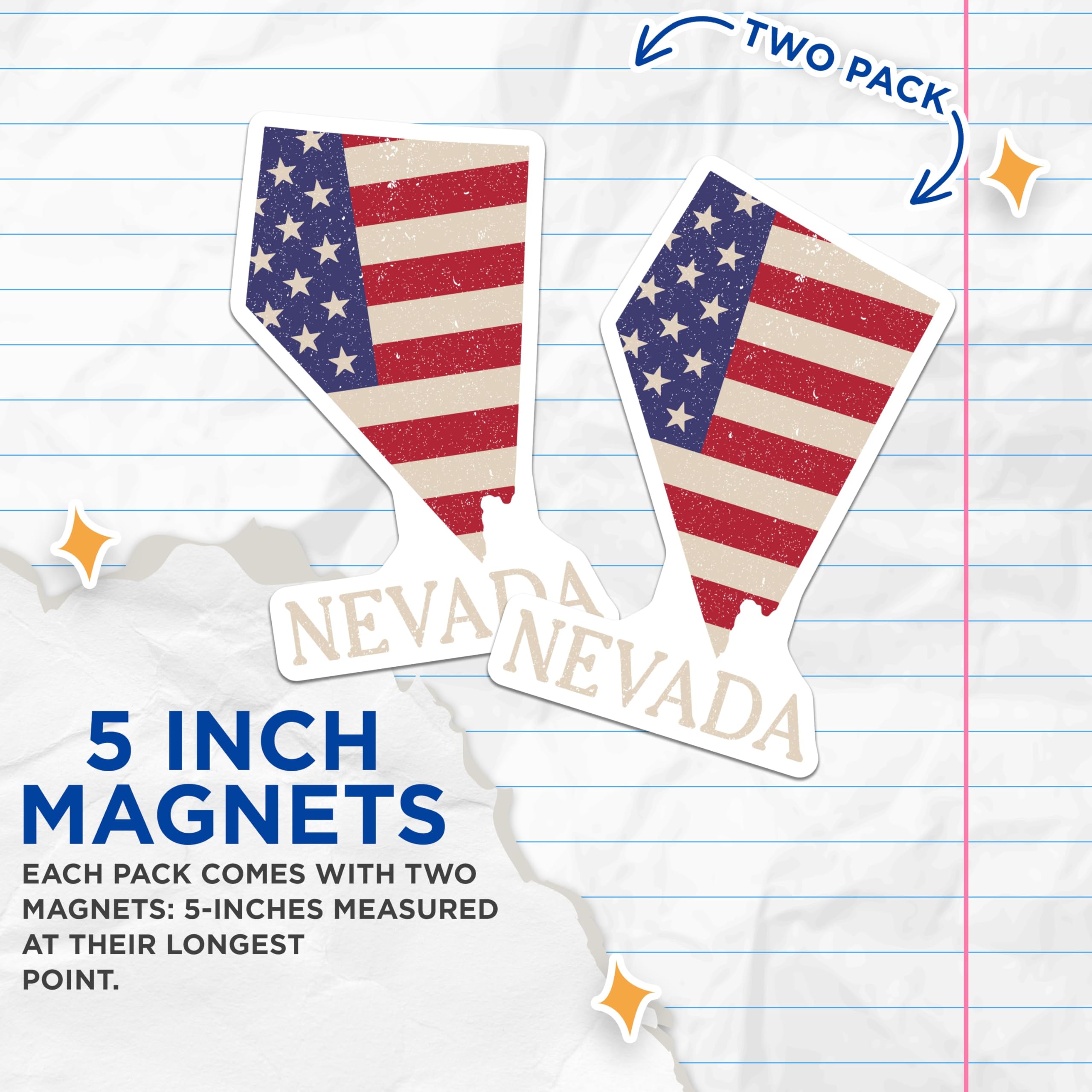(2 Pack) Nevada State Magnets - American Flag Design - Patriotic USA Souvenir - Nevada Pride Display - Travel Memorabilia - 5 Inches On Longest Side - Thick Durable Magnet - Made in USA - MAG20401