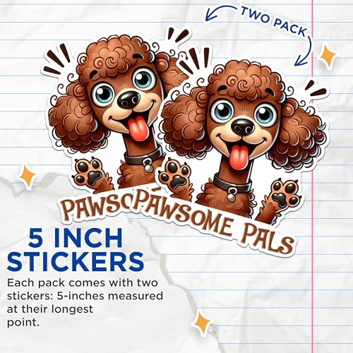 (2 Pack) Pawsome Pals Stickers - Cute Dog Stickers - Cartoon Puppy Stickers - 5" On Longest Side - Sticks to Any Smooth Flat Surface - Made in USA - BMCS2821