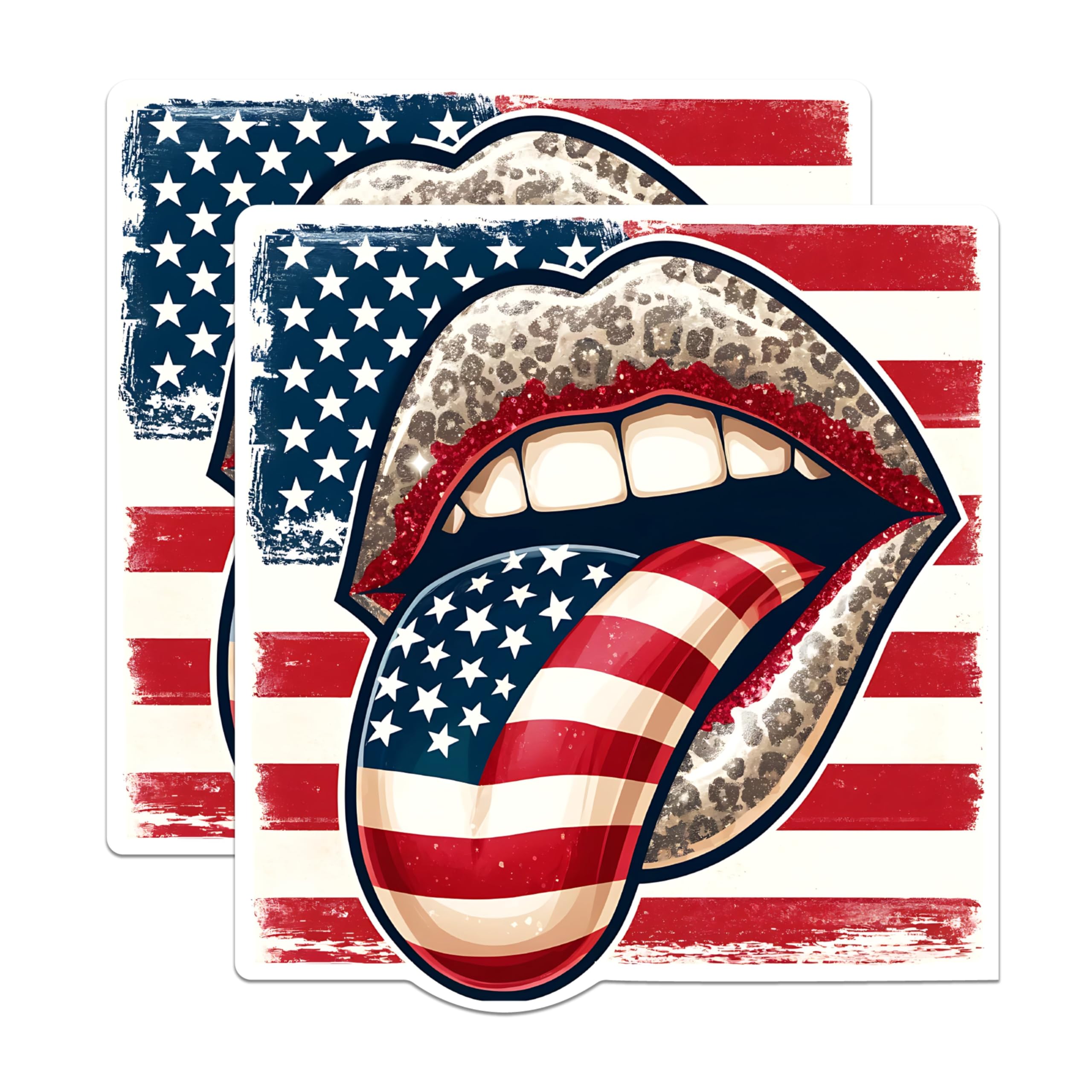 (2 Pack) American Flag Lips Stickers - Patriotic Kiss Stickers - USA Flag Tongue Decal - 5" On Longest Side - Sticks to Any Smooth Flat Surface - Made in USA - BMCS2704