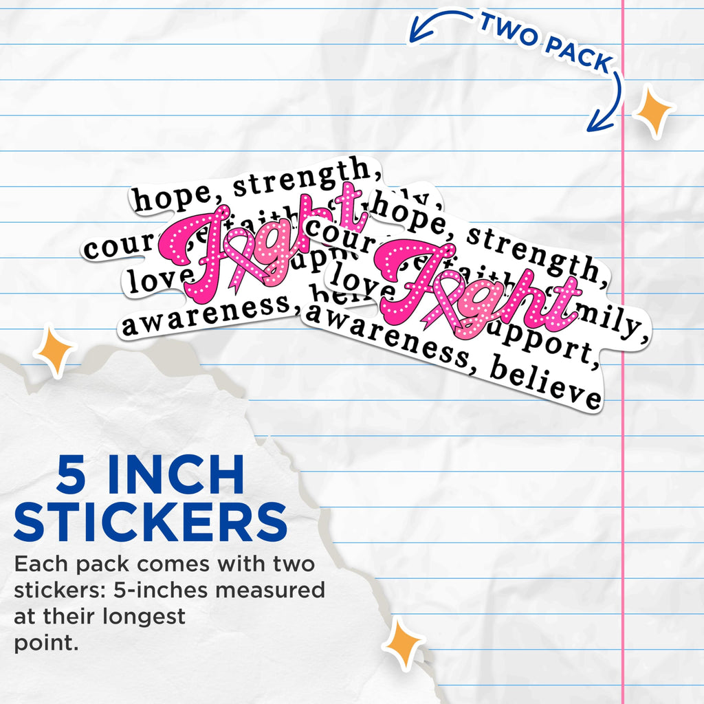 (2 Pack) Hope Strength Fight Breast Cancer Awareness Magnets - 5 Inches On Longest Side - Premium Magnet - for Cars, Refrigerators, Toolboxes - Made in USA - MAG1987