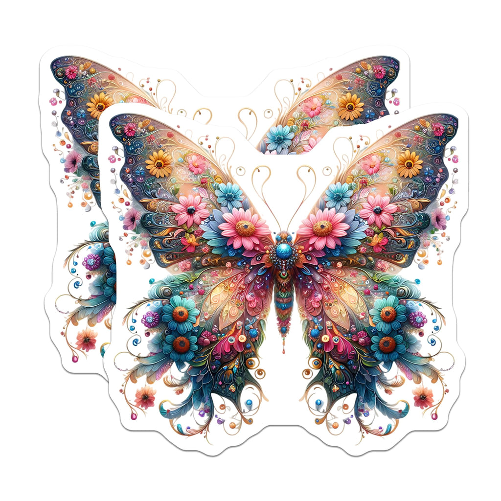 (2 Pack) Butterfly Magnets - Floral Wing Art - Decorative Home Accent - 5" On Longest Side - Premium Magnet - for Cars, Refrigerators, Toolboxes, Lockers - Made in USA - MAG16119