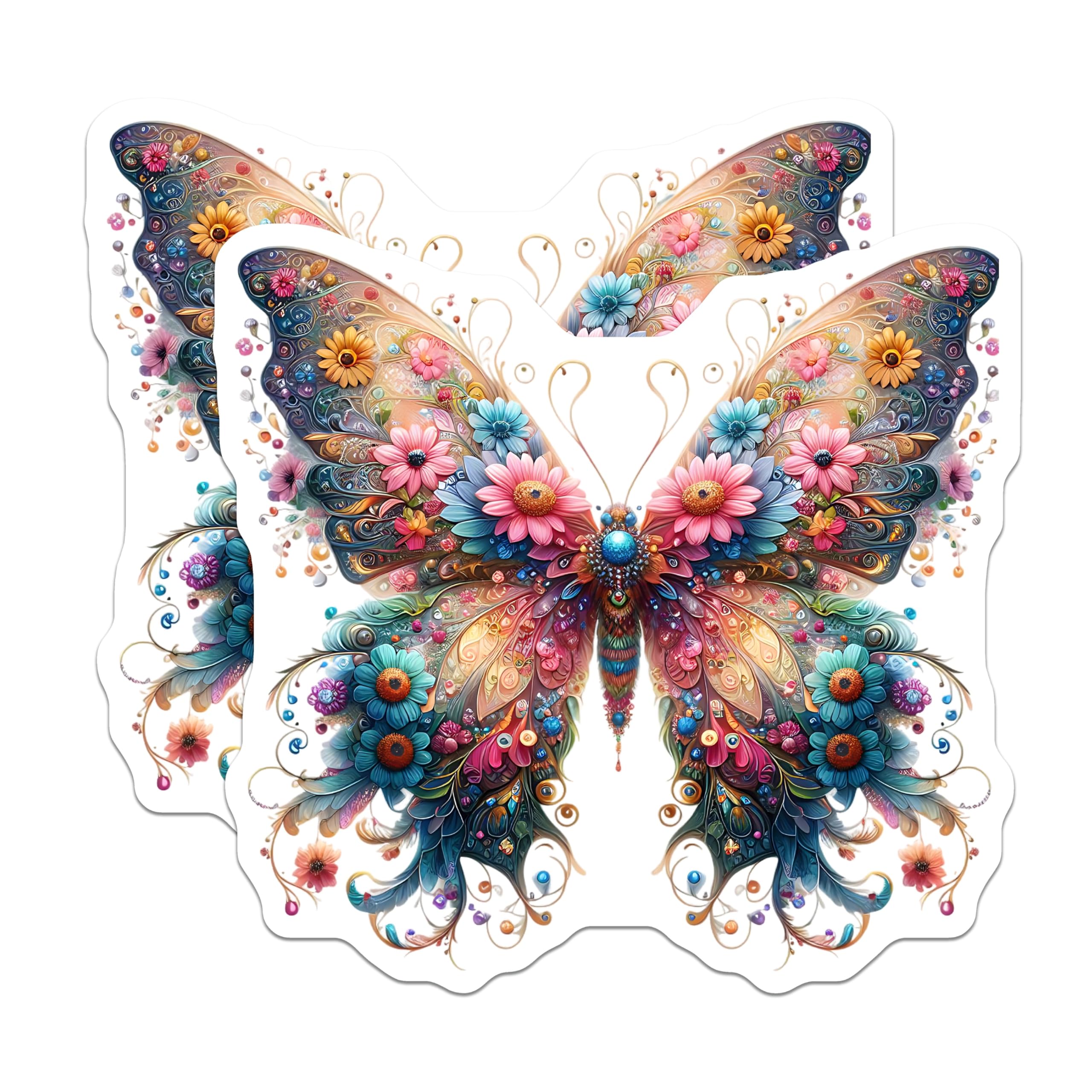 (2 Pack) Butterfly Magnets - Floral Wing Art - Decorative Home Accent - 5" On Longest Side - Premium Magnet - for Cars, Refrigerators, Toolboxes, Lockers - Made in USA - MAG16119