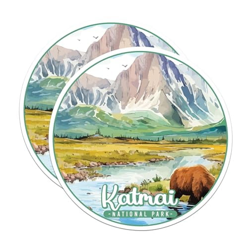 (2 Pack) Katmai National Park Bumper Magnet - US National Park - Choose from 63 Parks - 5" On Longest Side - Decal for Car Bumper, Laptop, Water Bottle, Wall, and Window - MAG1589