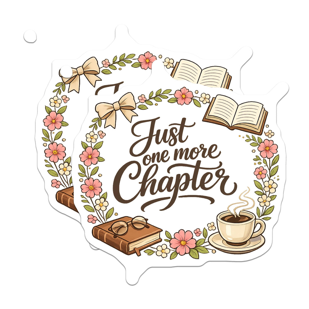 (2 Pack) Book Lover Magnets - Just One More Chapter Quote - Reading Enthusiast Home Decor - Bookworm Coffee Cup Floral Design - 5 Inches On Longest Side - Thick Durable Magnet - Made in USA - MAG22053