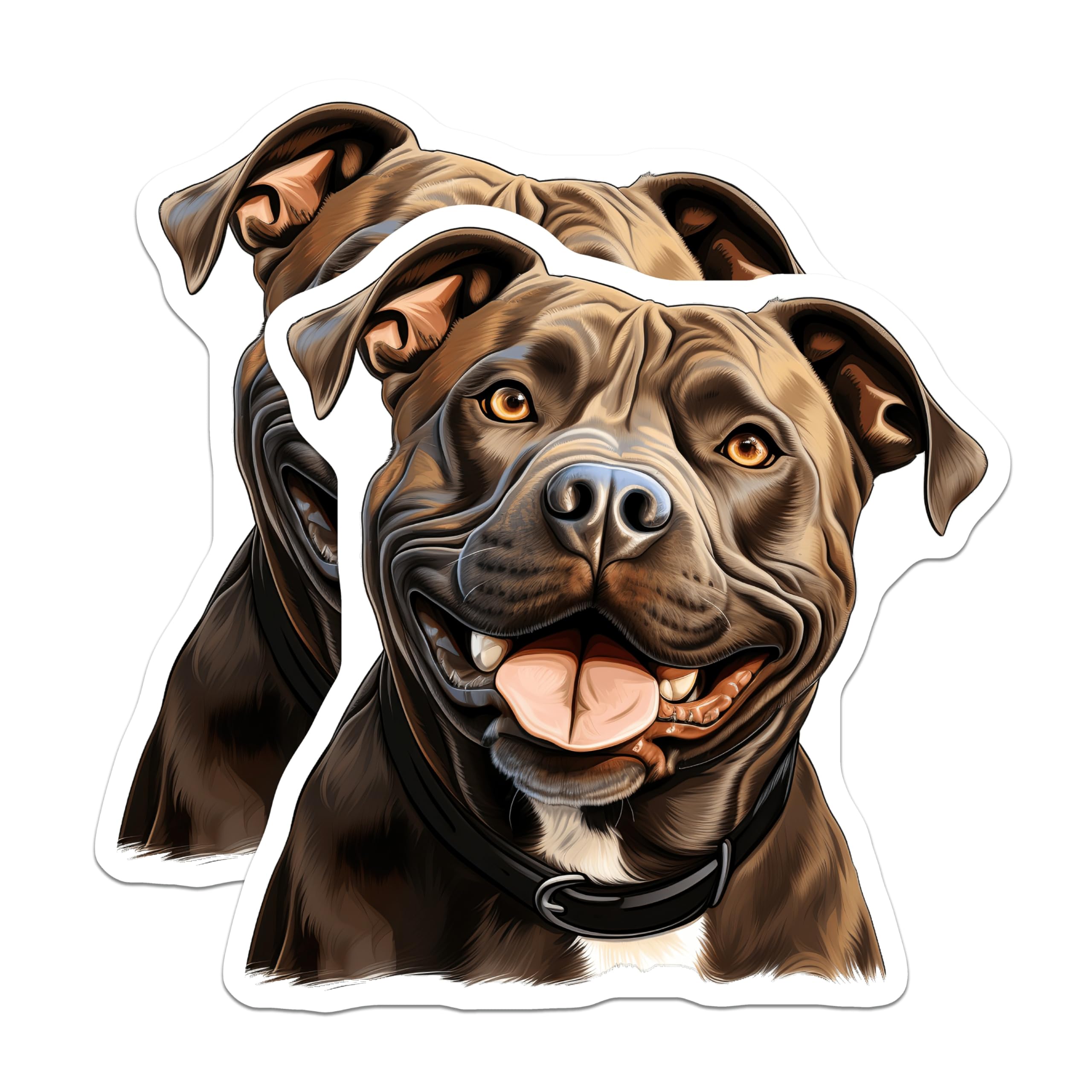 (2 Pack) Pitbull Magnets - Happy Dog Art - Smiling Pitbull Face - Pet Lover Refrigerator Decor - 5 Inches On Longest Side - Thick Durable Magnet - Made in USA - MAG23557