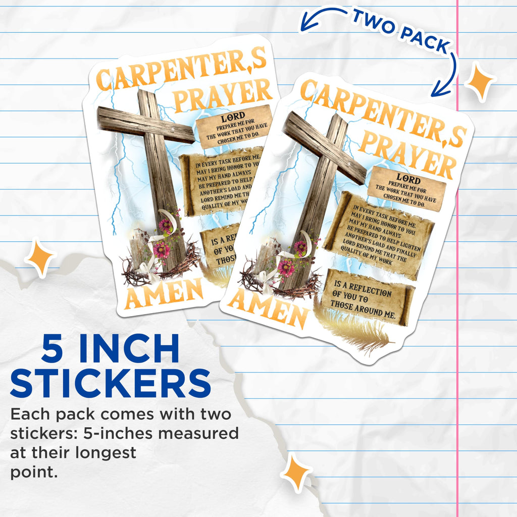 (2 Pack) Carpenters Prayer Stickers - Christian Faith - Religious Inspirational - 5" On Longest Side - Sticks to Smooth Flat Surfaces - Made in USA - BMCS5853