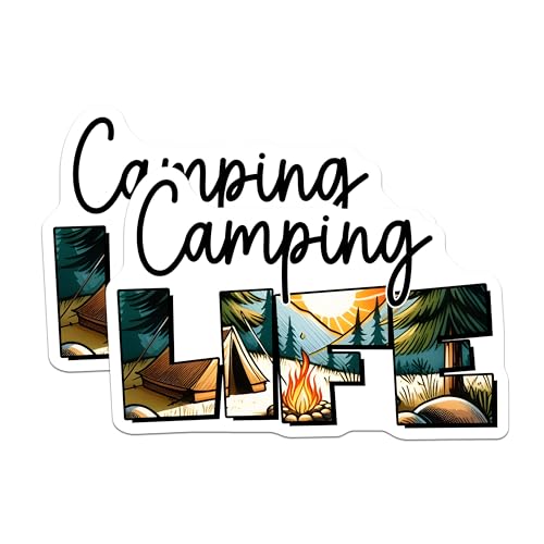 (2 Pack) Camping Life Stickers - Nature Adventure Stickers - Outdoor Enthusiast Stickers - 5" On Longest Side - Sticks to Any Smooth Flat Surface - Made in USA - BMCS3274