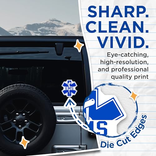 (2 Pack) EMS Star of Life Stickers - Emergency Medical Services Decal - Paramedic Vinyl Stickers - 5" On Longest Side - Sticks to Smooth Flat Surfaces - Made in USA - BMCS5151