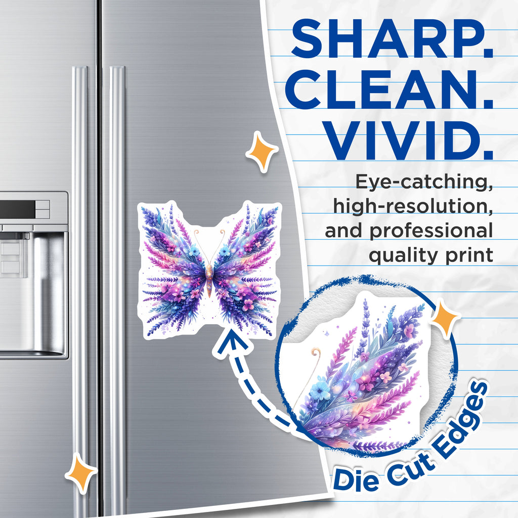 (2 Pack) Lavender Butterfly Magnets - Whimsical Floral Decor - Ethereal Pastel Aesthetic Fridge Art - 5 Inches On Longest Side - Thick Durable Magnet - Made in USA - MAG37076