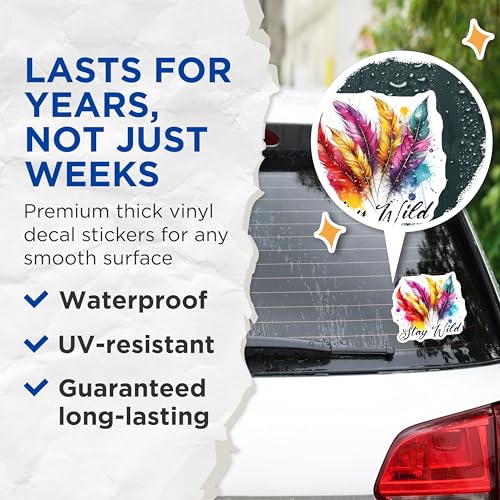 (2 Pack) Stay Wild Stickers - Colorful Feather - Artistic Decal Collection - 5" On Longest Side - Sticks to Smooth Flat Surfaces - Made in USA - BMCS7548