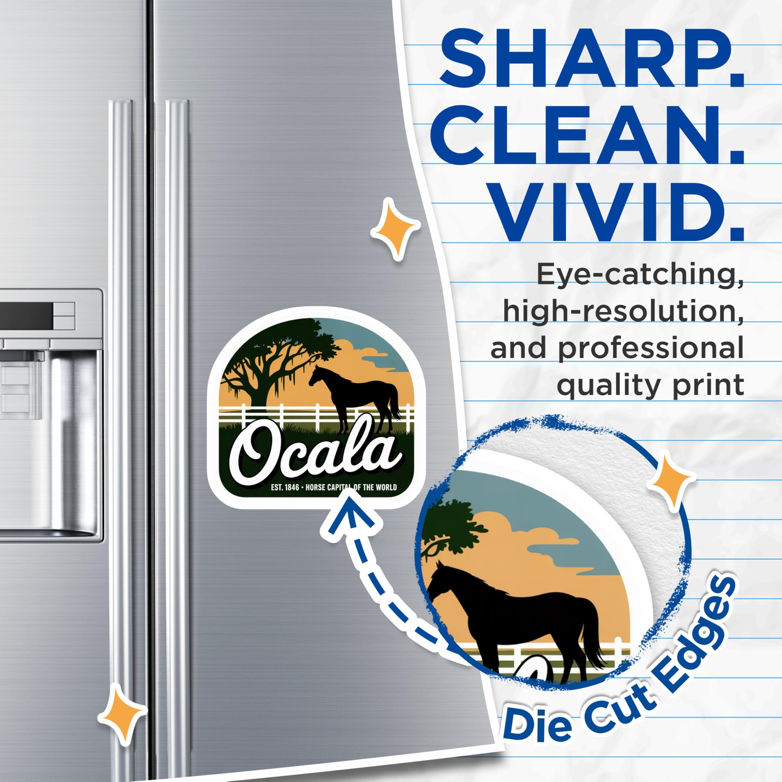 (2 Pack) Ocala Florida Magnets - Horse Capital - Travel Souvenir Home Decor - 5" On Longest Side - Premium Magnet - for Cars, Refrigerators, Toolboxes, Lockers - Made in USA - MAG18874