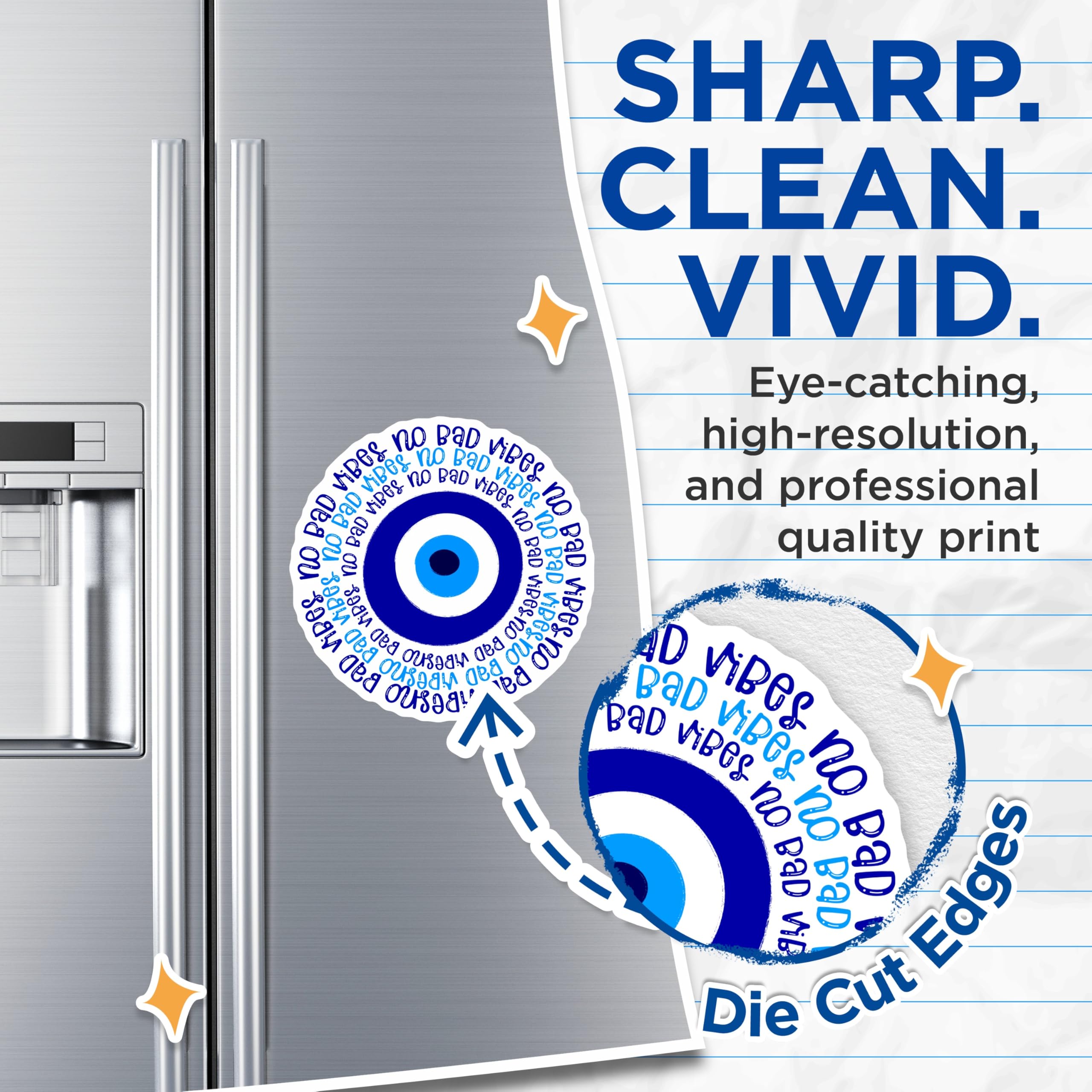 (2 Pack) Evil Eye Magnets - No Bad Vibes Protection Magnet - Spiritual Amulet Refrigerator Decor - 5 Inches On Longest Side - Thick Durable Magnet - Made in USA - MAG23079