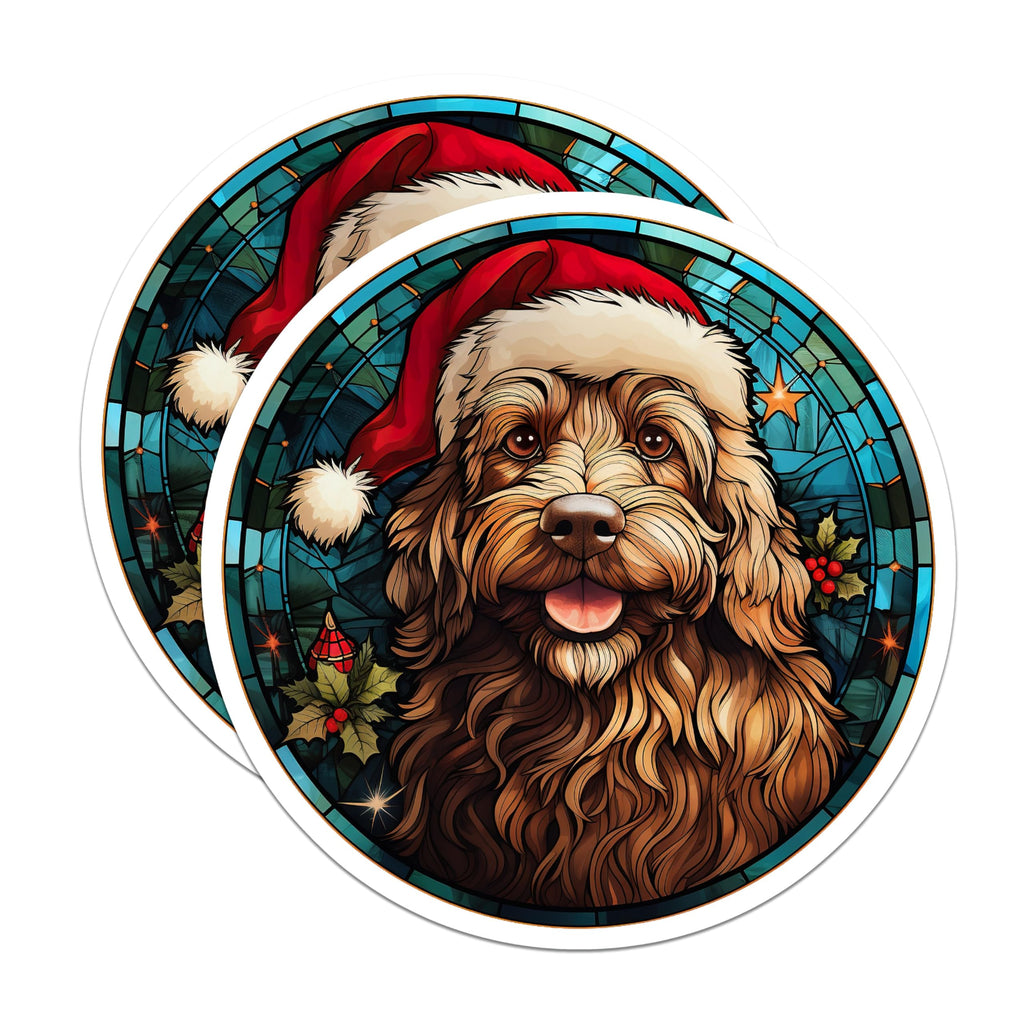 (2 Pack) Christmas Dog Magnets - Stained Glass Doodle Puppy - Holiday Pet Decor - Festive Doggie Fridge Art - 5 Inches On Longest Side - Thick Durable Magnet - Made in USA - MAG30429