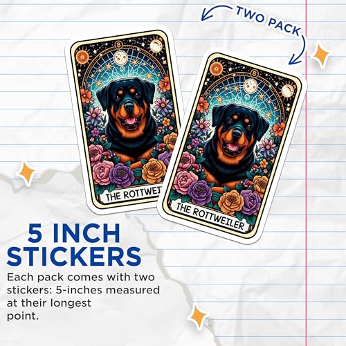 (2 Pack) Rottweiler Dog Stickers - Cute Pet Stickers - Floral Dog Stickers for Crafts and Scrapbooking - 5" On Longest Side - Sticks to Smooth Flat Surfaces - Made in USA - BMCS5284