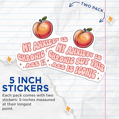 (2 Pack) Funny Quote Stickers - Peach Design - Mental Health Awareness - 5" On Longest Side - Sticks to Smooth Flat Surfaces - Made in USA - BMCS7672