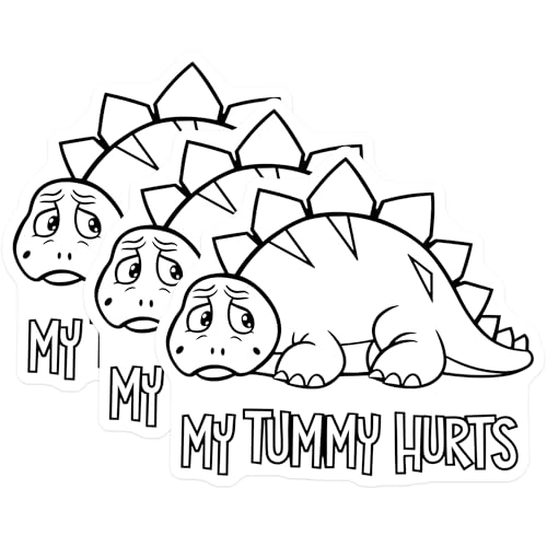 (3 Pack) My Tummy Hurts Decals - Sad Dinosaur - Funny Laptop Decals- 3 Inches On Longest Side - Easy Peel & Apply - Made in USA - 3MCS5506