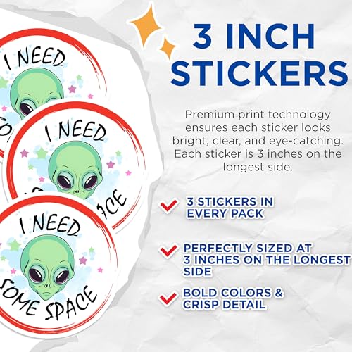 (3 Pack) Alien Decals - I Need Some Space - Laptop Decals - 3 Inches On Longest Side - Easy Peel & Apply - Made in USA - 3MCS6536