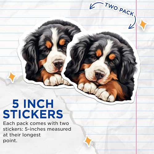 (2 Pack) Cute Dog Stickers - Animal Art - Pet Lover's Decal - 5" On Longest Side - Sticks to Smooth Flat Surfaces - Made in USA - BMCS9867