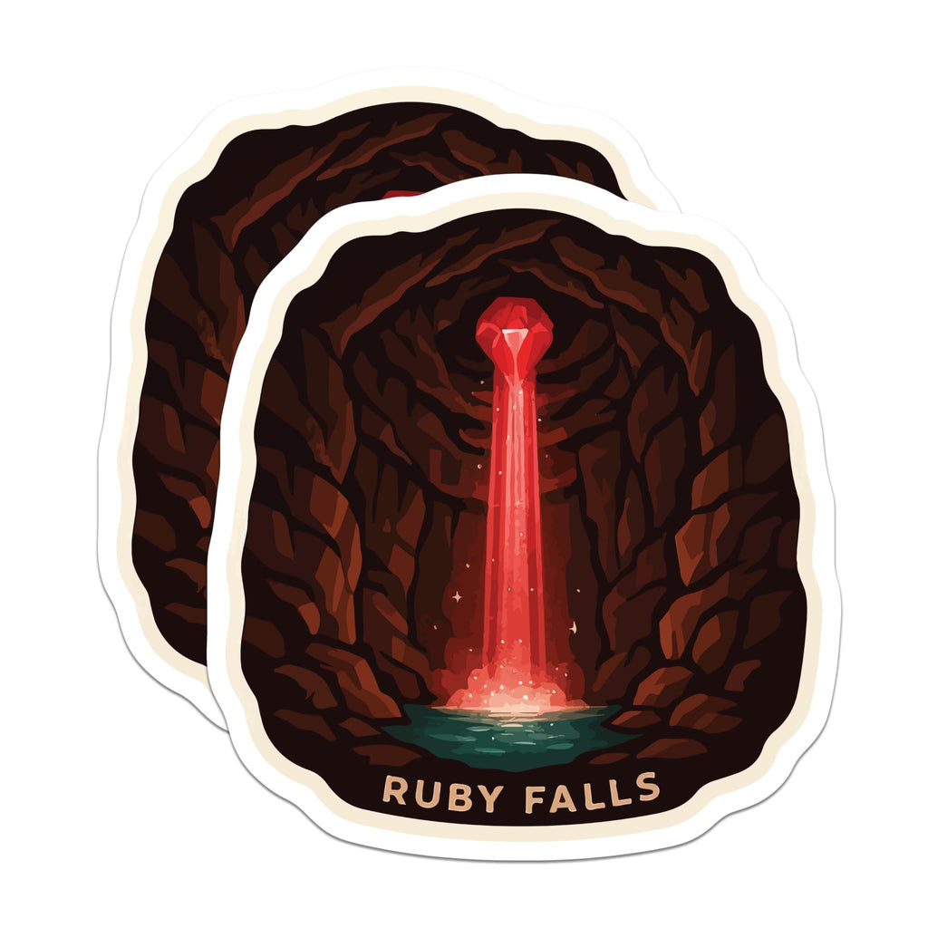 (2 Pack) Ruby Falls Magnets - Mystical Cave Art - Chattanooga TN Souvenir - Luminous Red Waterfall Gemstone Design - 5 Inches On Longest Side - Thick Durable Magnet - Made in USA - MAG19519