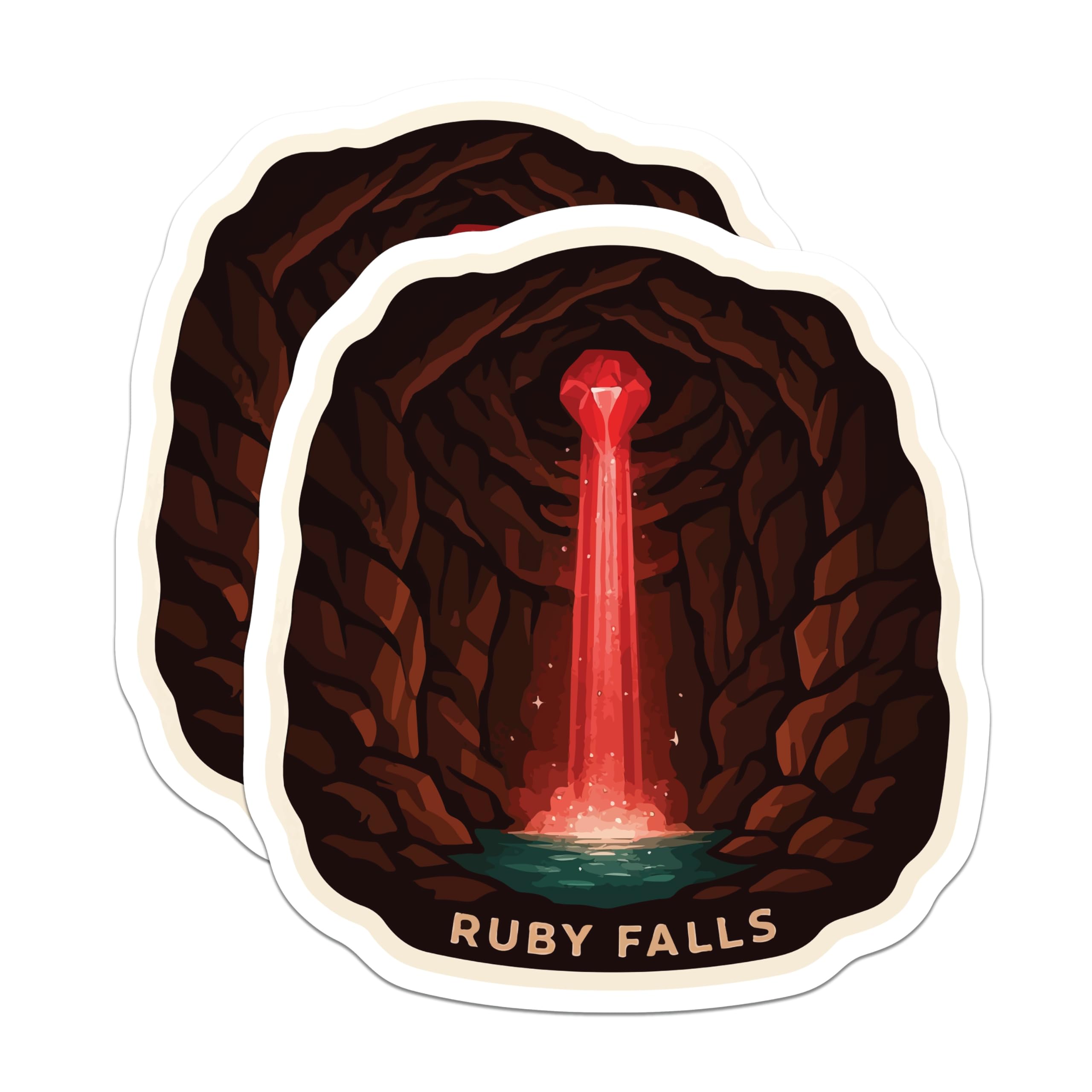 (2 Pack) Ruby Falls Magnets - Mystical Cave Art - Chattanooga TN Souvenir - Luminous Red Waterfall Gemstone Design - 5 Inches On Longest Side - Thick Durable Magnet - Made in USA - MAG19519