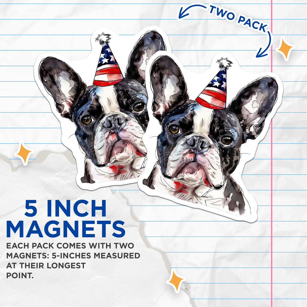 (2 Pack) Patriotic French Bulldog Magnets - Frenchie Dog Lover Decor - 4th of July Pet Accessories - 5 Inches On Longest Side - Thick Durable Magnet - Made in USA - MAG39339