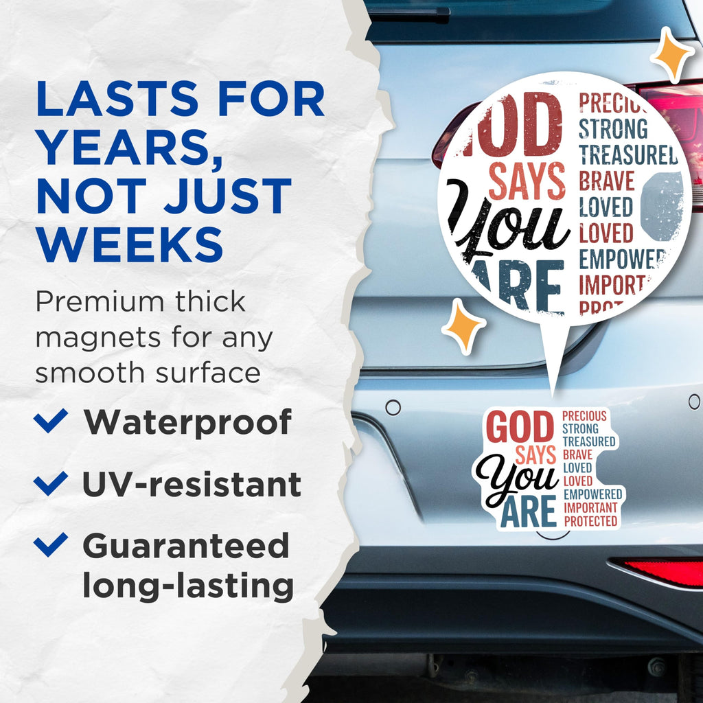 (2 Pack) God Says You are Magnets - Inspirational Religious Quote - Christian Faith Affirmation Decor - 5 Inches On Longest Side - Thick Durable Magnet - Made in USA - MAG19817