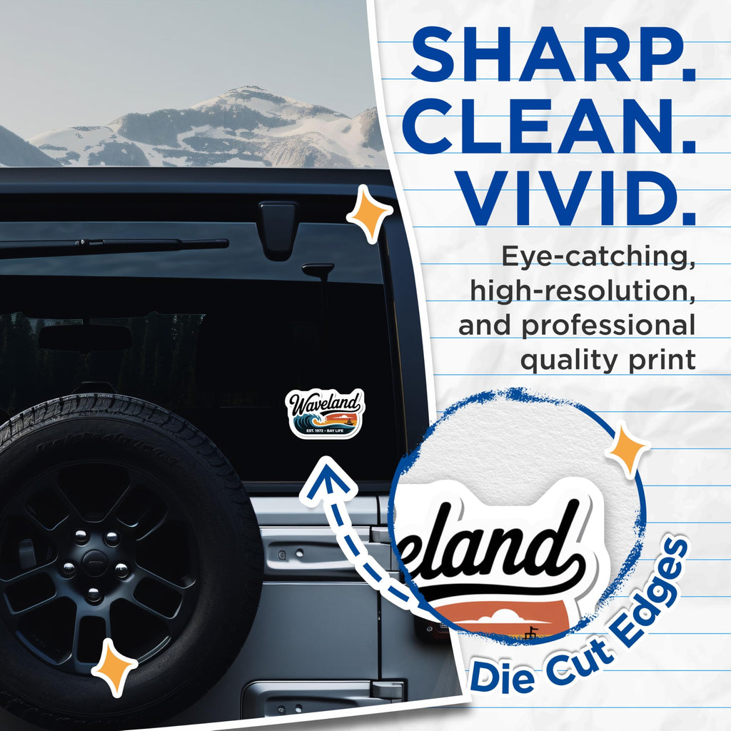(2 Pack) Waveland Stickers - Bay Life Decals - Ocean Wave Stickers - 5" On Longest Side - Sticks to Smooth Flat Surfaces - Made in USA - BMCS17433