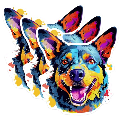 (3 Pack) Australian Cattle Dog Decals - Colorful Heeler Laptop - Dog Lover Decal - 3 Inches On Longest Side - Easy Peel & Apply - Made in USA - 3MCS0632
