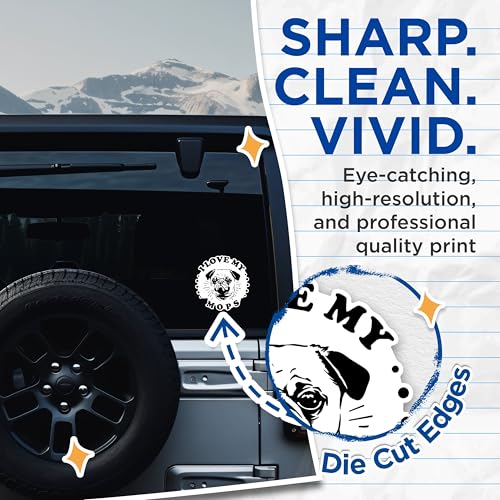 (2 Pack) I Love My Pug Stickers - Cute Mops Stickers - Dog Lover Decals - 5" On Longest Side - Sticks to Any Smooth Flat Surface - Made in USA - BMCS2974