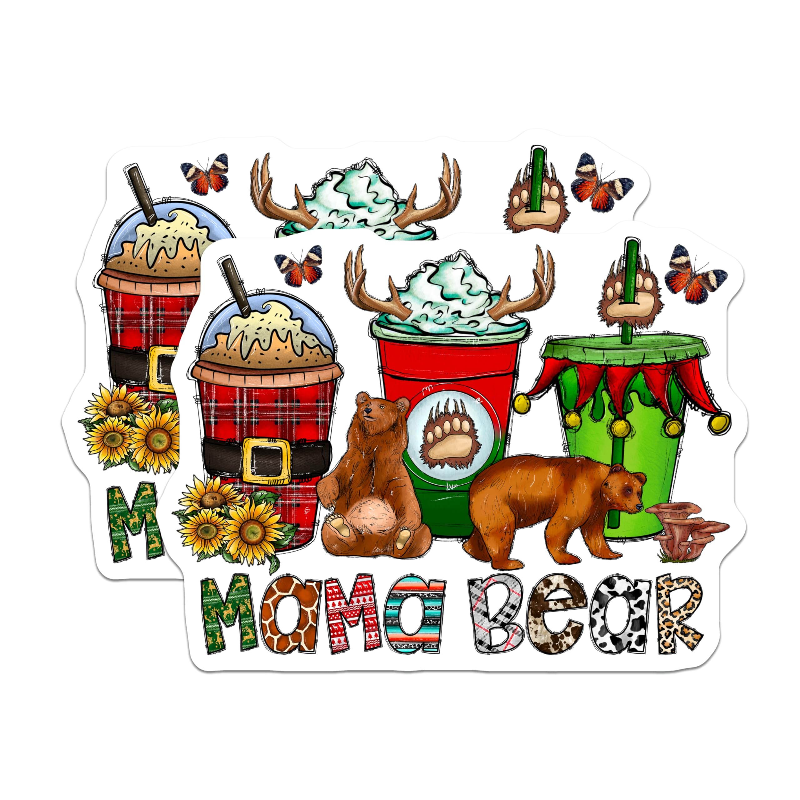 (2 Pack) Mama Bear Coffee Magnets - Rustic Woodland Decor - Plaid Animal Print - 5 Inches On Longest Side - Thick Durable Magnet - Made in USA - MAG27790