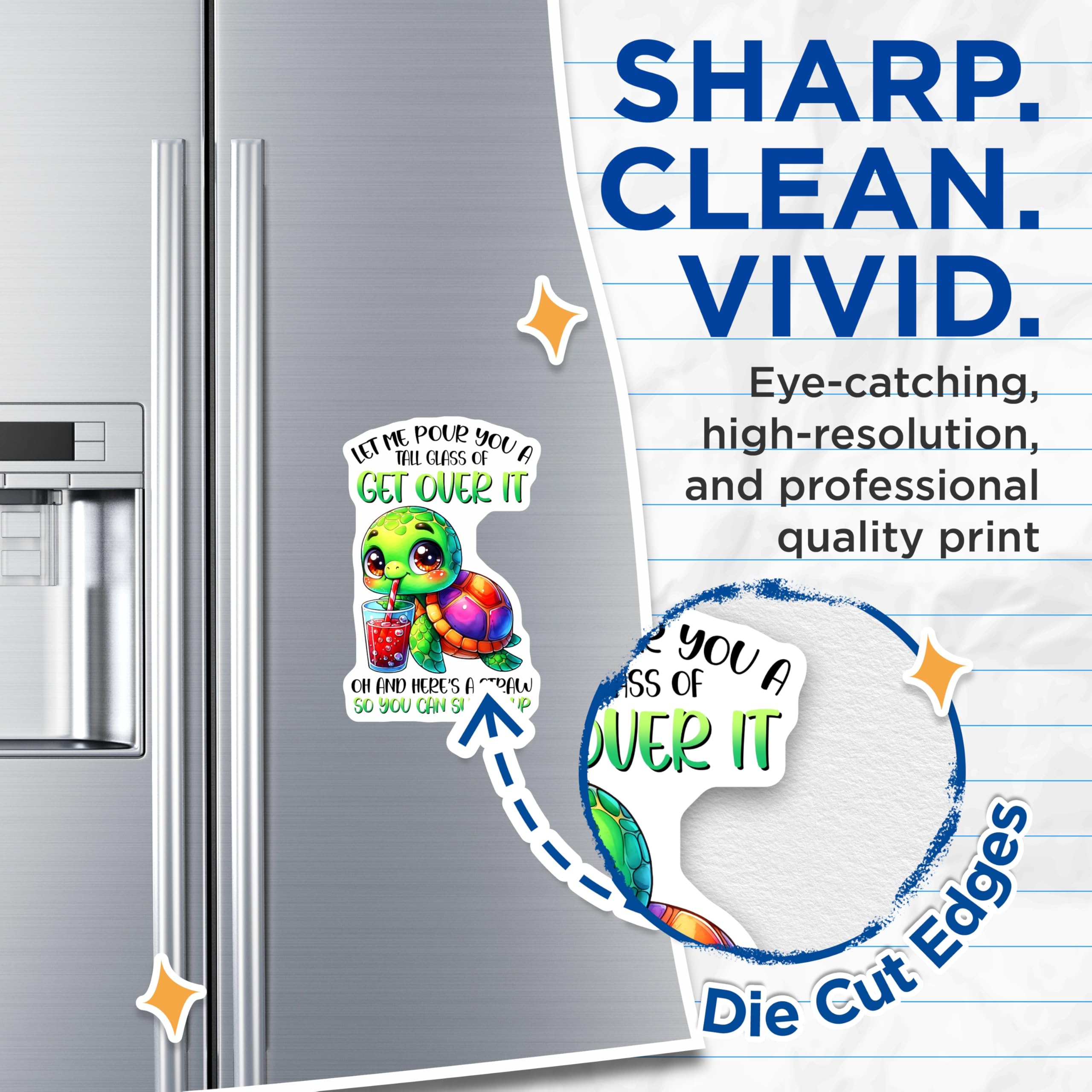 (2 Pack) Funny Turtle Magnets - Get Over It Saying - Quirky Fridge Magnets - 5" On Longest Side - Premium Magnet - for Cars, Refrigerators, Toolboxes, Lockers - Made in USA - MAG16504