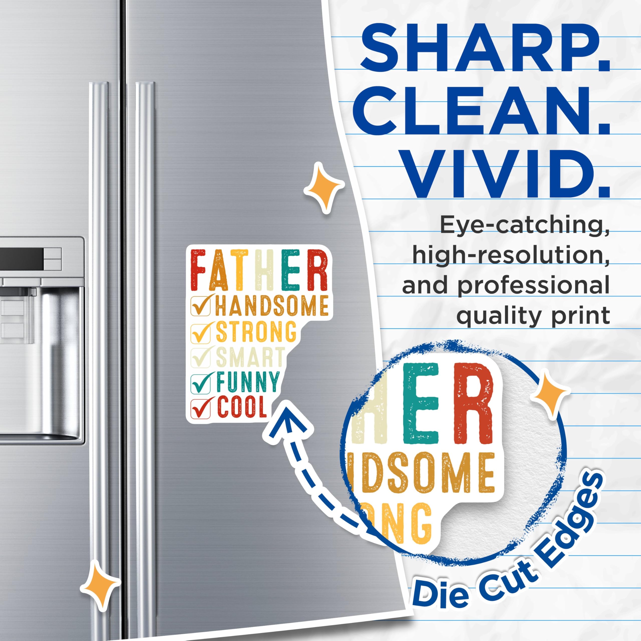 (2 Pack) Father Handsome Strong Magnets - Funny Dad Magnets - Father's Day Magnets for Dad - 5" On Longest Side - for Cars, Refrigerators, Toolboxes, Lockers - Made in USA BMCS3099