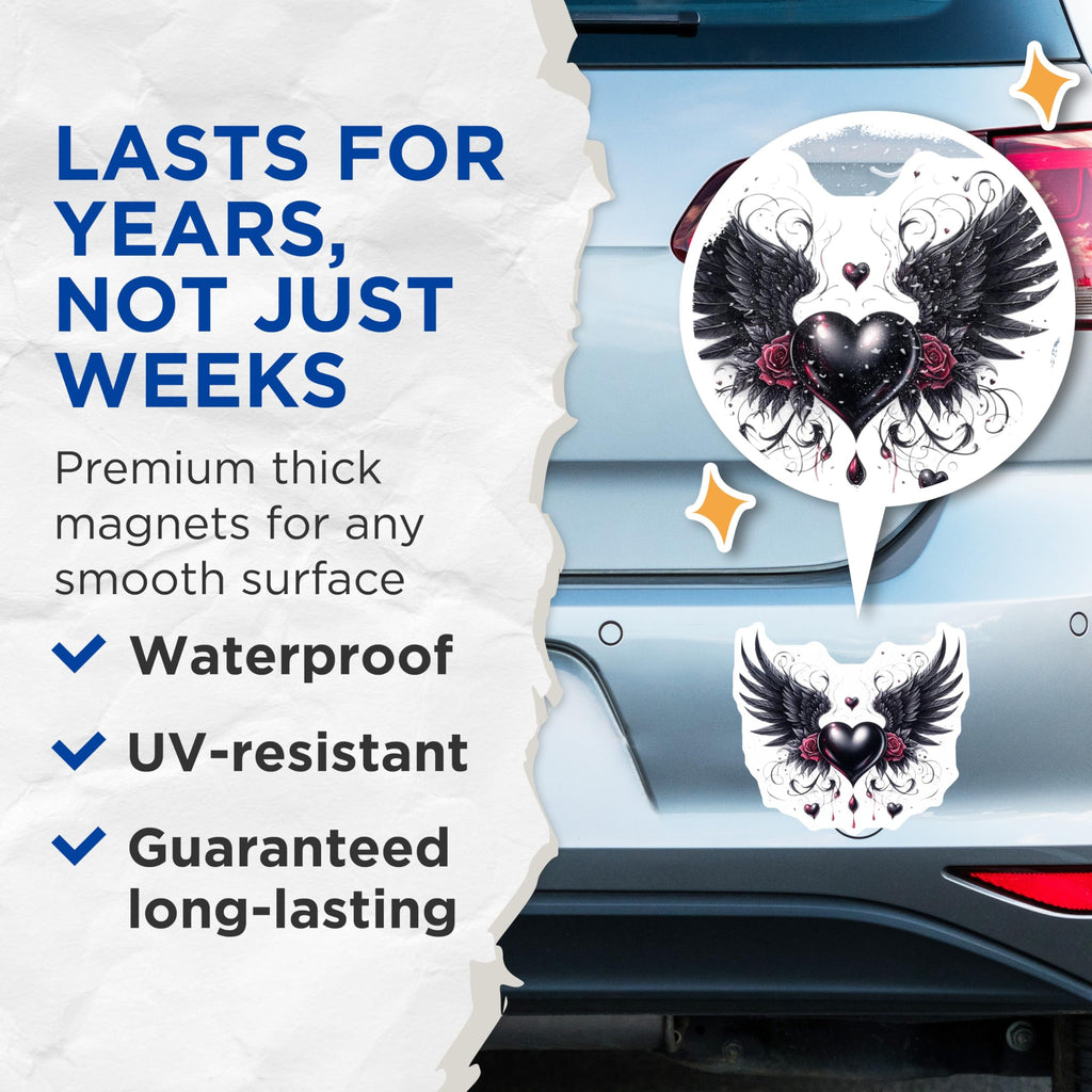 (2 Pack) Winged Heart Magnets - Gothic Romance Decor - Dark Heart Design - 5" On Longest Side - Premium Magnet - for Cars, Refrigerators, Toolboxes, Lockers - Made in USA - MAG16249