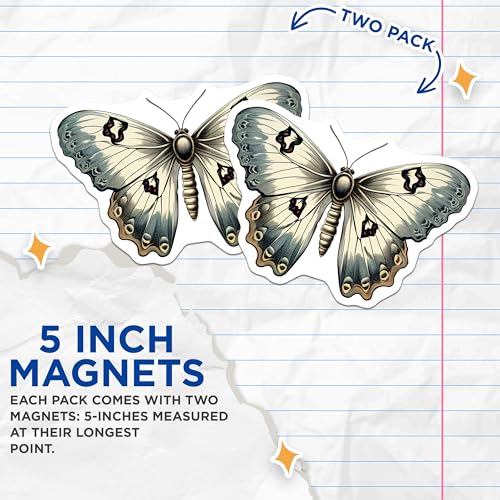 (2 Pack) Butterfly Decor Magnets - Butterfly Kitchen - Butterfly Art - 5" On Longest Side - for Cars, Refrigerators, Toolboxes, Lockers - Made in USA BMCS3390