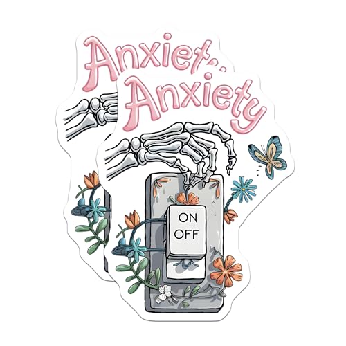(2 Pack) Anxiety Skeleton Switch Stickers - Mental Health Awareness Decals - Anxiety Support Stickers - 5" On Longest Side - Sticks to Smooth Flat Surfaces - Made in USA - BMCS4558