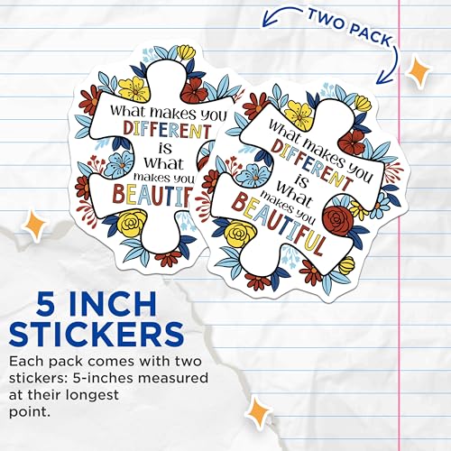 (2 Pack) Inspirational Quote Stickers - Motivational Puzzle Piece Stickers - Positive Affirmation Stickers - 5" On Longest Side - Sticks to Smooth Flat Surfaces - Made in USA - BMCS5974