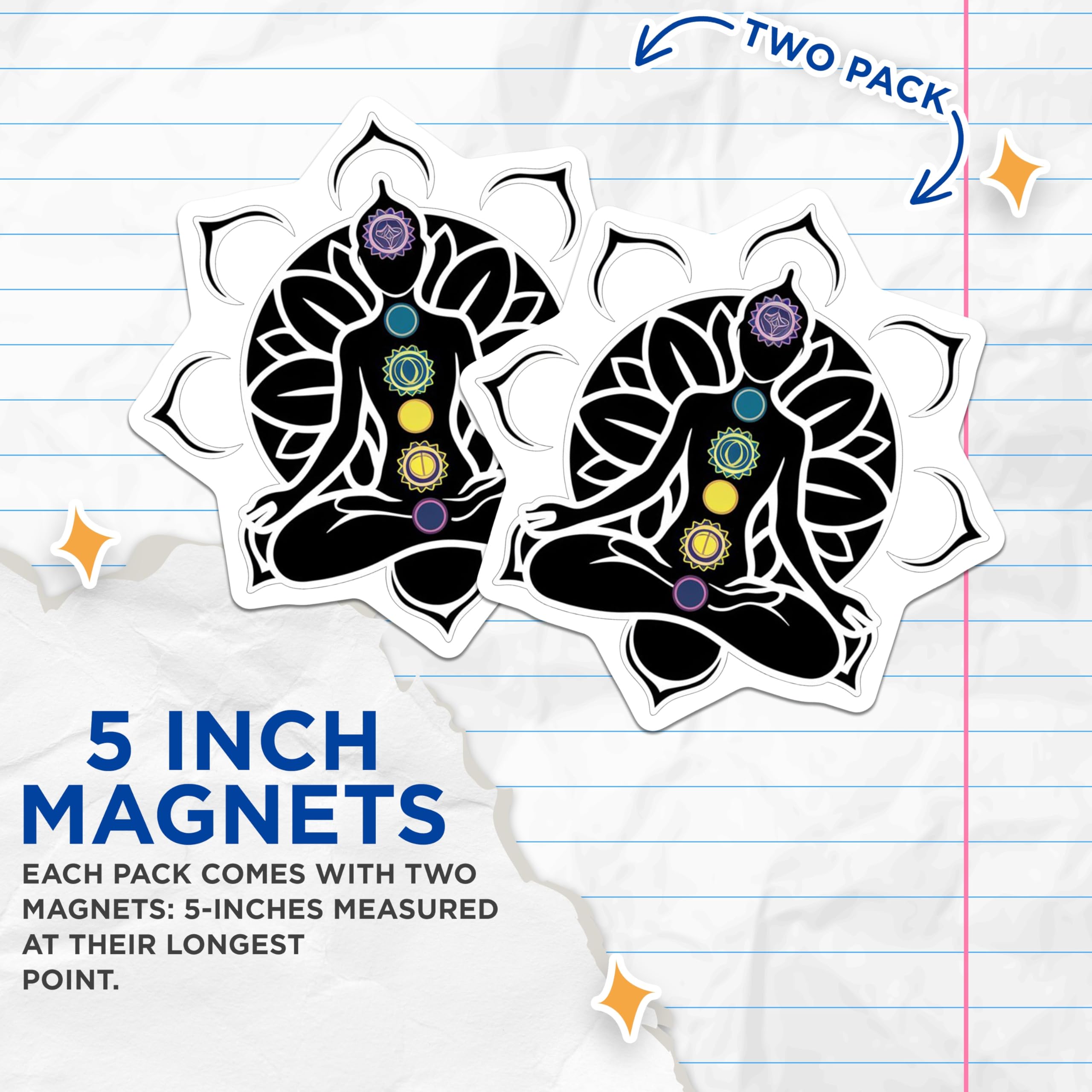 (2 Pack) Chakra Meditation Magnets - Yoga Pose Decor - Spiritual Fridge Magnets - 5" On Longest Side - Premium Magnet - for Cars, Refrigerators, Toolboxes, Lockers - Made in USA - MAG14043